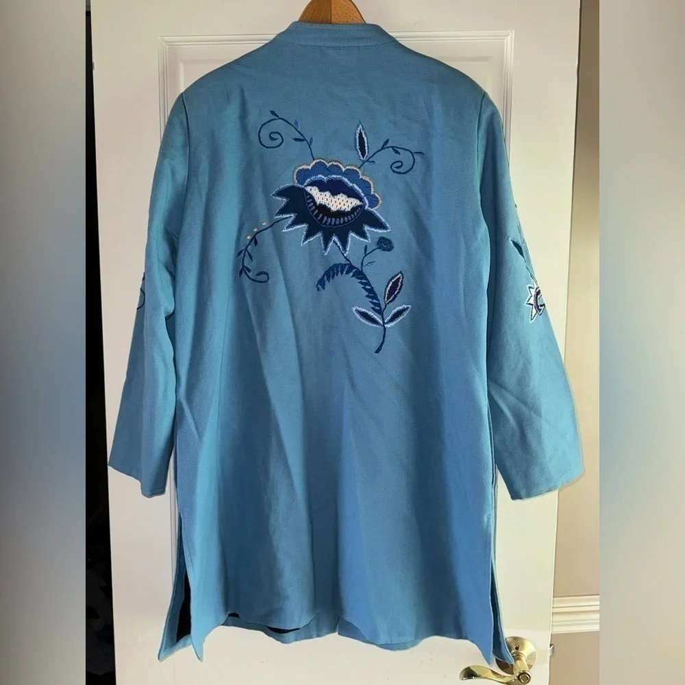 Indigo Moon Blue Embroidered Coat Boho Size Large